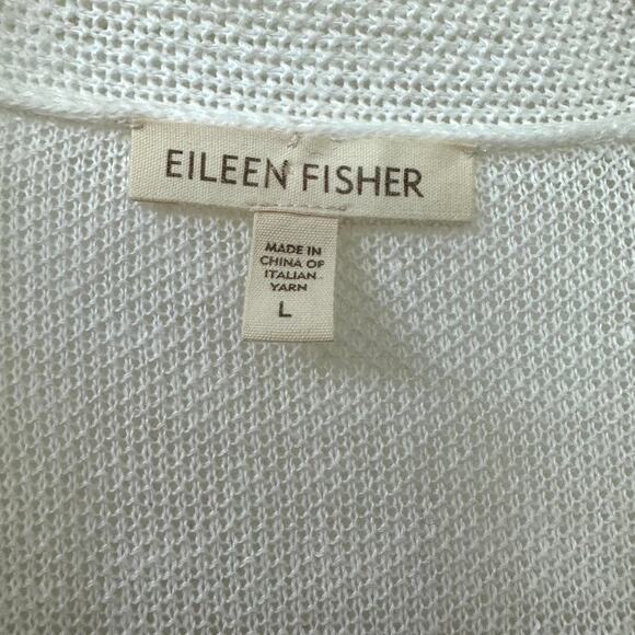 Eileen Fisher Open Front Cardigan Cream Short Sleeve Lightweight Hemp L Coastal - Picture 2 of 4